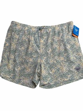 Columbia Men’s Leaf-Print Swim Trunks in Sage and Cream
